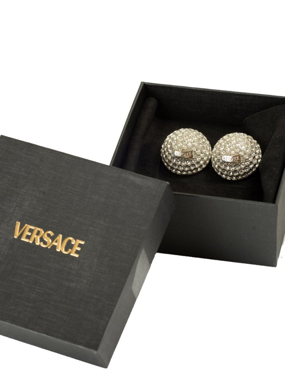 Versace Sparkle Silver Color Metal Logo Round Earrings